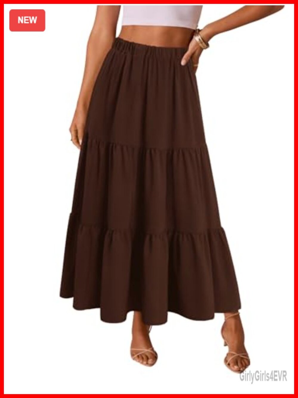 Women's Tiered Maxi Skirt Flowy A-Line Elastic High Waist Casual